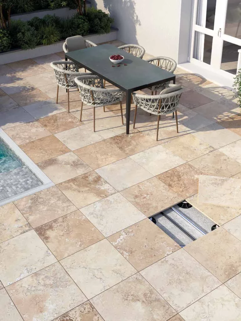 dalle sur plot imitation Travertin 60x60 terrasse