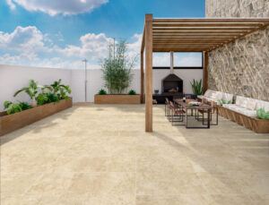 Carrelage sol extérieur multi format effet travertin IMPERIUM